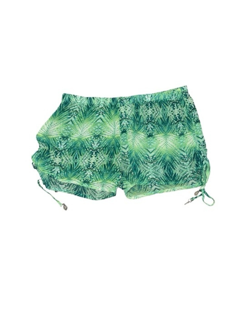 Green Tropical Print Drawstring Lightweight Sheer Summer Beach Shorts Coverup